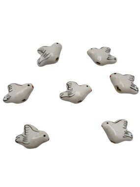 Hand-Painted Ceramic White Black Dove Birds Beads Set Of 7